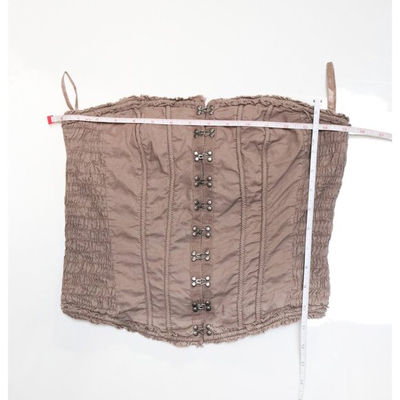 Y2K Apocalyptic Khaki Grunge Hook & Eye Lace Up Back Grommet Tube Top 🪵 H&M - Picture 9 of 9